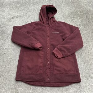 Columbia Reversible Fleece Jacket Girls Large Red Snap Button Pockets Outdoor